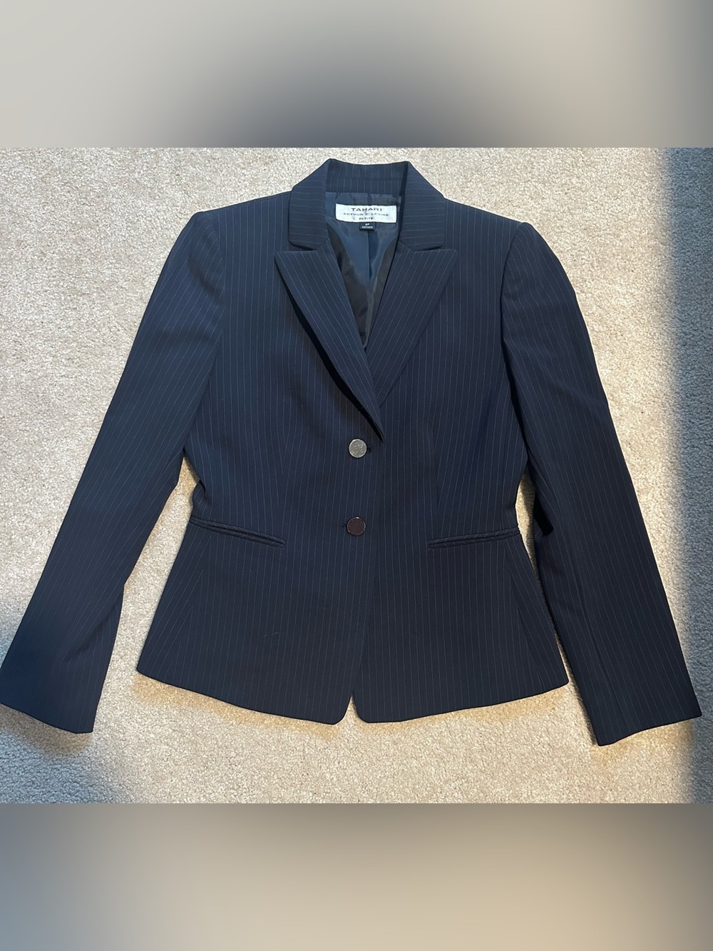 Tahari Arthur S. Levine Women's Navy Pinstripe Two-Button Blazer